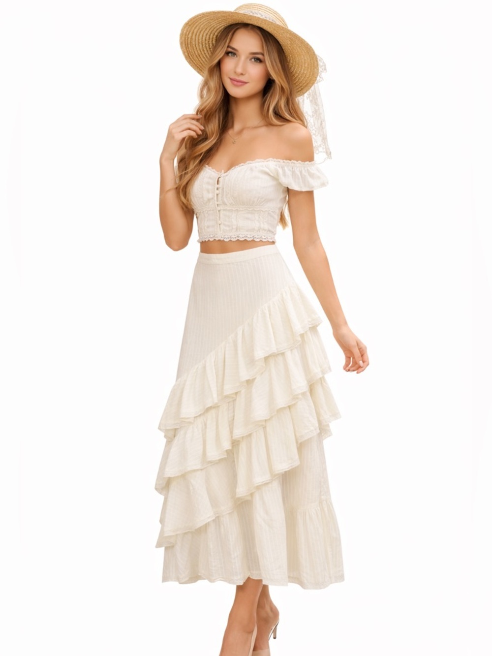 NWT Love Shack Fancy Mackenzie Skirt in antique white 8